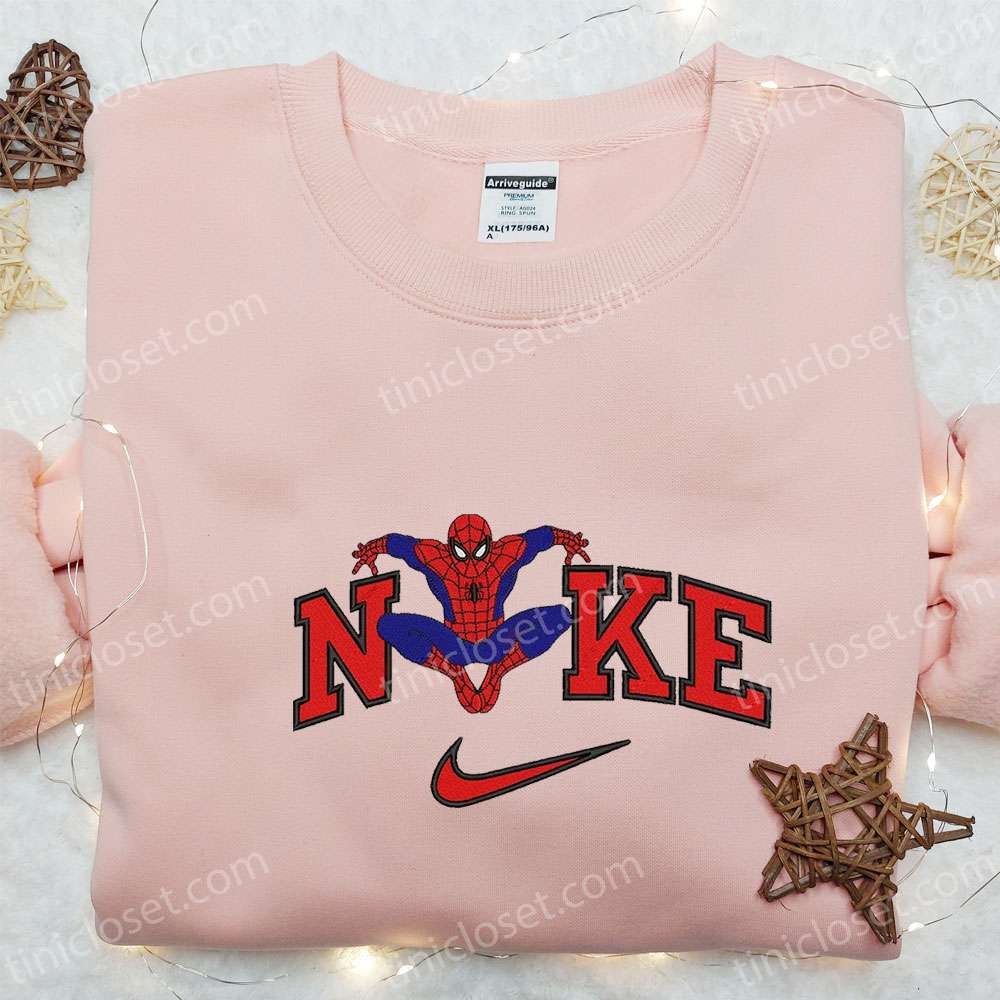 Nike x Spider-Man Movie Embroidered Tshirt, Marvel Embroidered Hoodie, Custom Nike Embroidered T-shirt