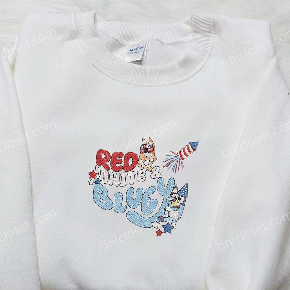 Red White and Bluey Embroidered Shirt, Disney Embroidered Shirt, National Day Gifts