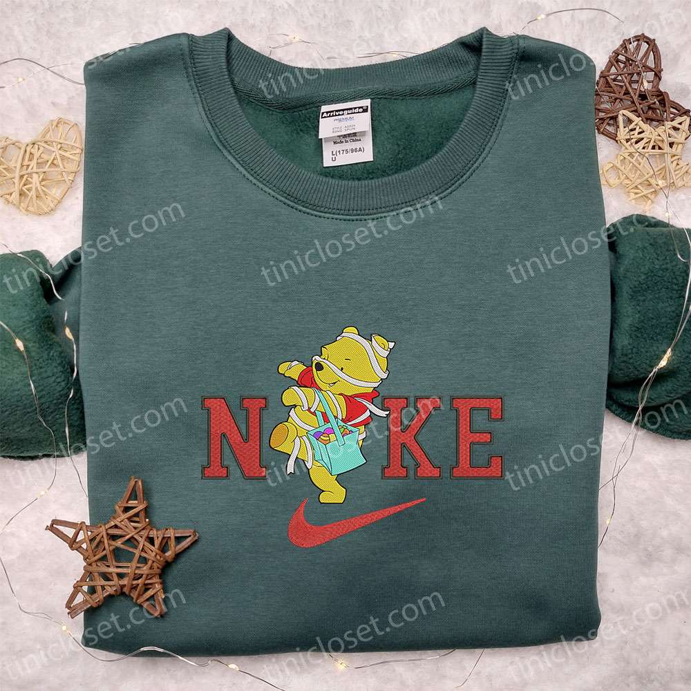 Nike x Pooh Mummy Embroidered Shirt, Adorable Halloween Embroidered Shirt, Nike Inspired Embroidered Shirt