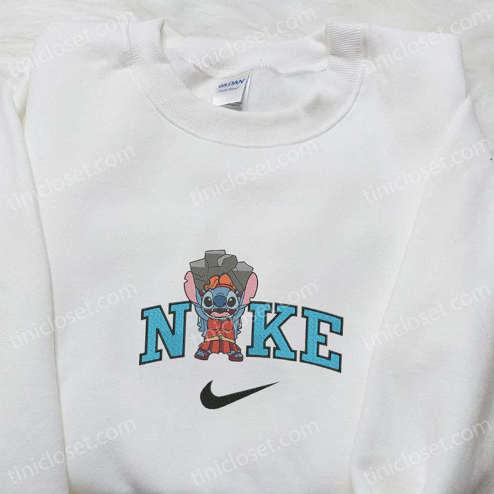 Nike x Stitch Hercules Embroidered Shirt, Custom Nike Embroidered Shirt, Cute Halloween Embroidered Shirt