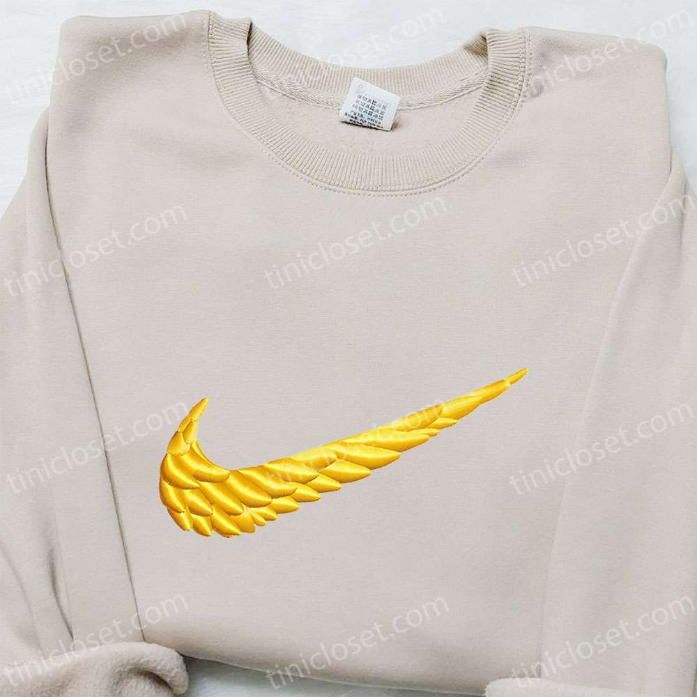 Kyrie Wings x Swoosh Embroidered Shirt, Nike Inspired Embroidered Hoodie, Best Gift Ideas for Family