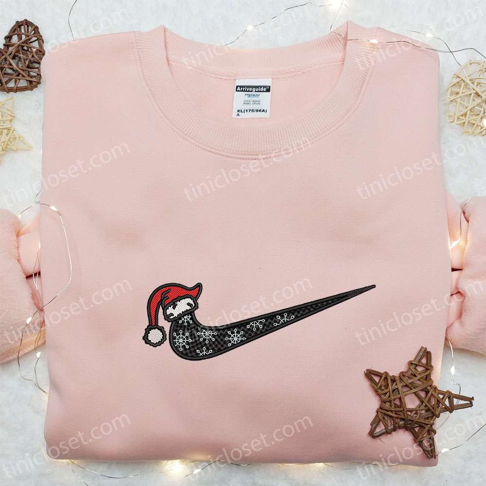 Christmas Hat x Swoosh Embroidered Shirt Christmas Embroidered Hoodie Custom Nike Embroidered T shirt 4 1