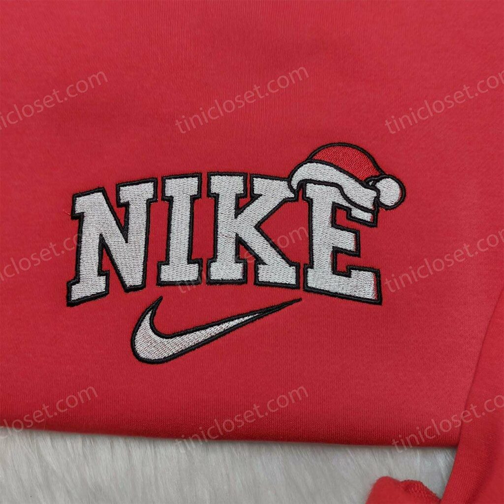 Christmas Santa Hat Nike Embroidered Shirt, Nike Inspired Embroidered Hoodie, Christmas Gifts for Family