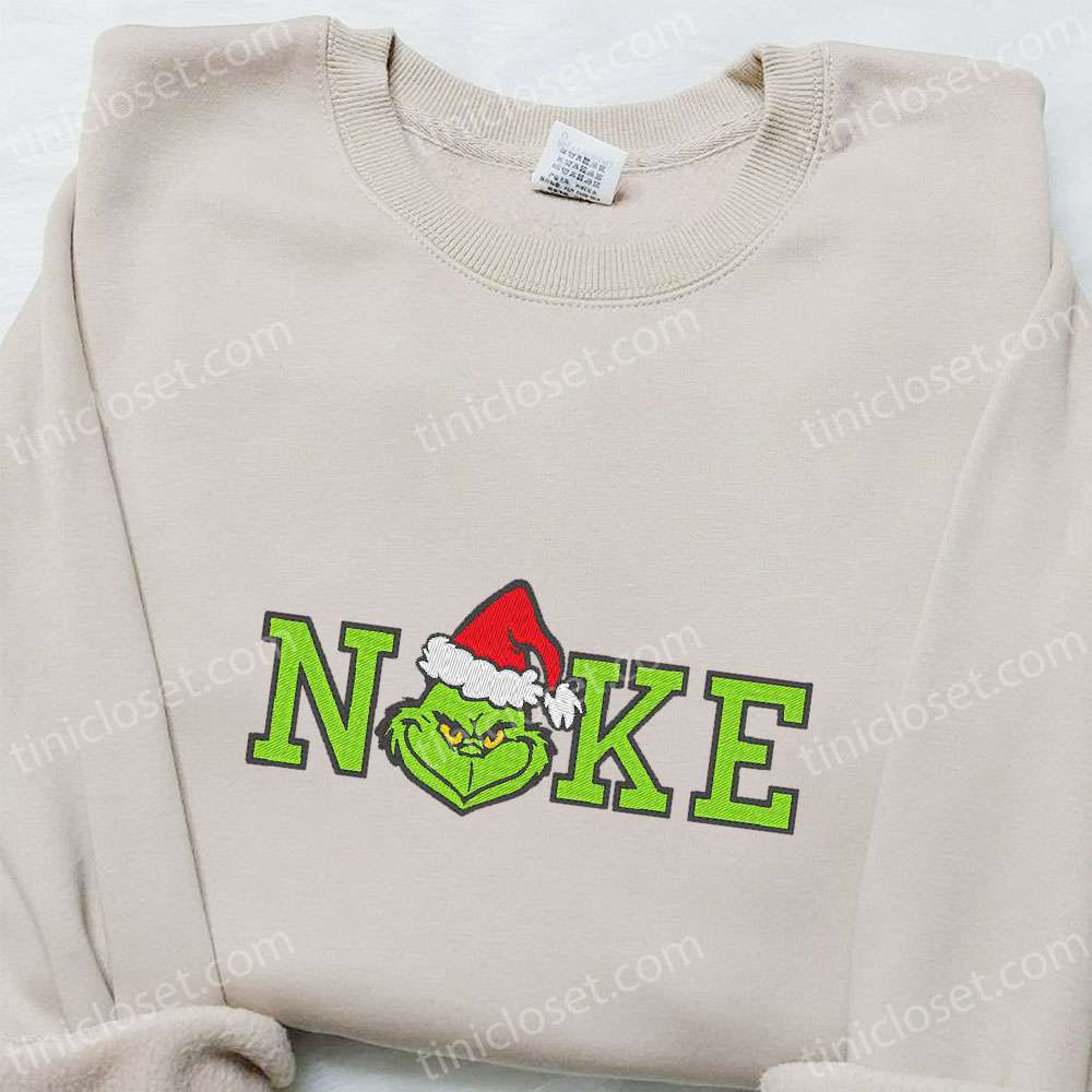 Grinch Christmas x Nike Moive Embroidered Shirt Nike Inspired Embroidered Shirt Best Christmas Gift Ideas 4