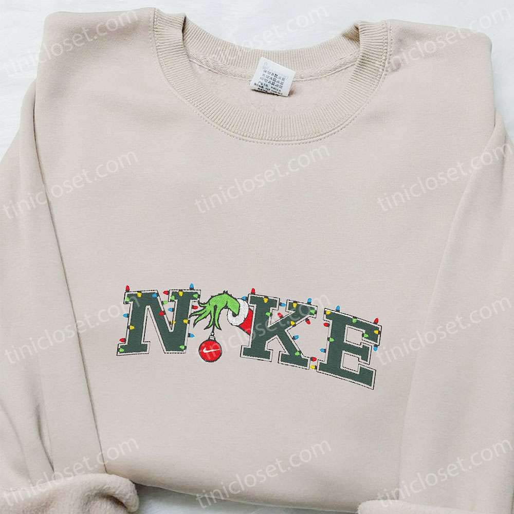 Grinch Hand Christmas x Nike Embroidered Sweatshirt Nike Inspired Embroidered Hoodie Best Christmas Gift Ideas 1