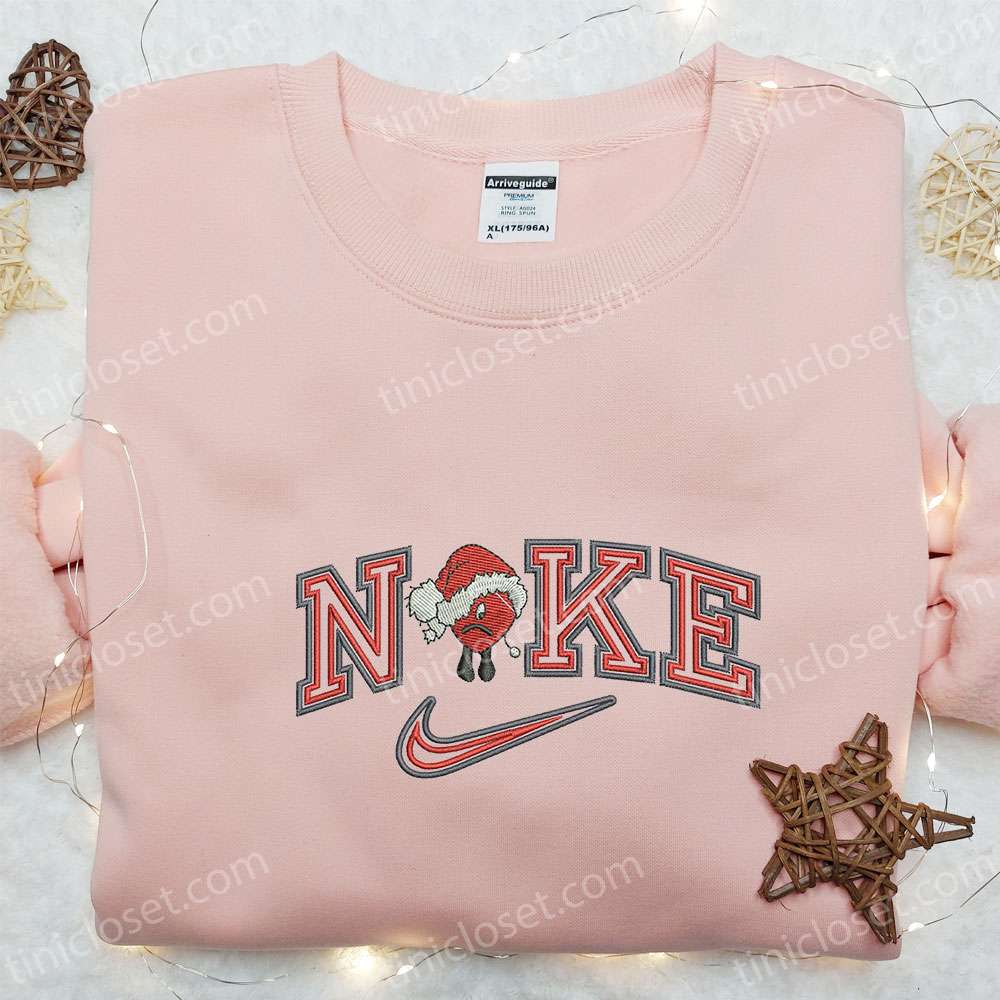 Bad Bunny Xmas x Nike Christmas Embroidered Shirt Nike Inspired Embroidered Shirt Best Christmas Gift Ideas 2