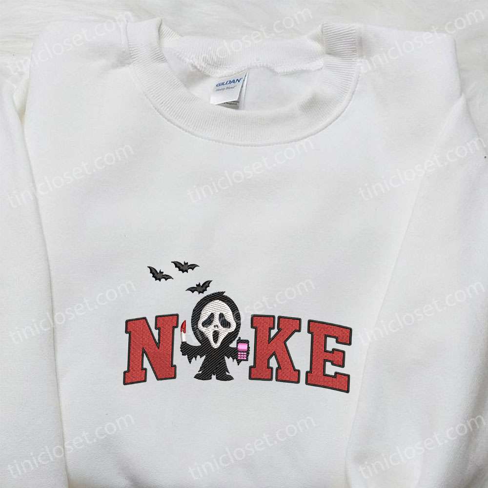 Nike x Ghost Face Embroidered Shirt, Nike Inspired Embroidered Shirt, Best Gifts for Halloween Lovers