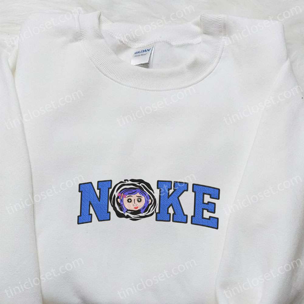 Nike x Halloween Button Eyes Girl Coraline Embroidered Shirt, Nike Inspired Embroidered Shirt, Best Gifts for Family