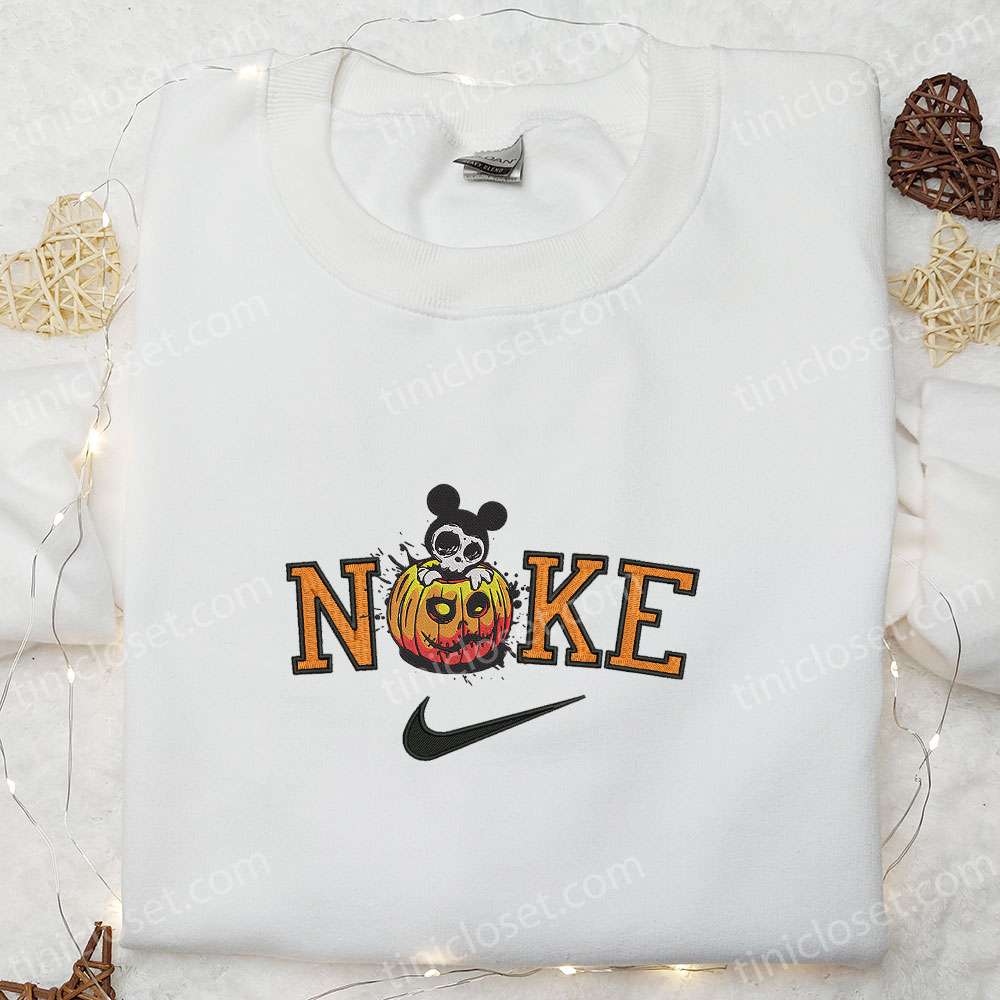 Nike x Halloween Mickey Pumpkin Embroidered Shirt, Disney Halloween Embroidered Shirt, Nike Inspired Embroidered Shirt