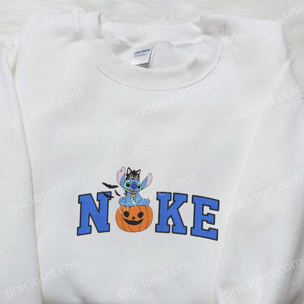 Nike x Halloween Stitch Pumpkin Embroidered Shirt, Disney Halloween Embroidered Shirt, Nike Inspired Embroidered Shirt