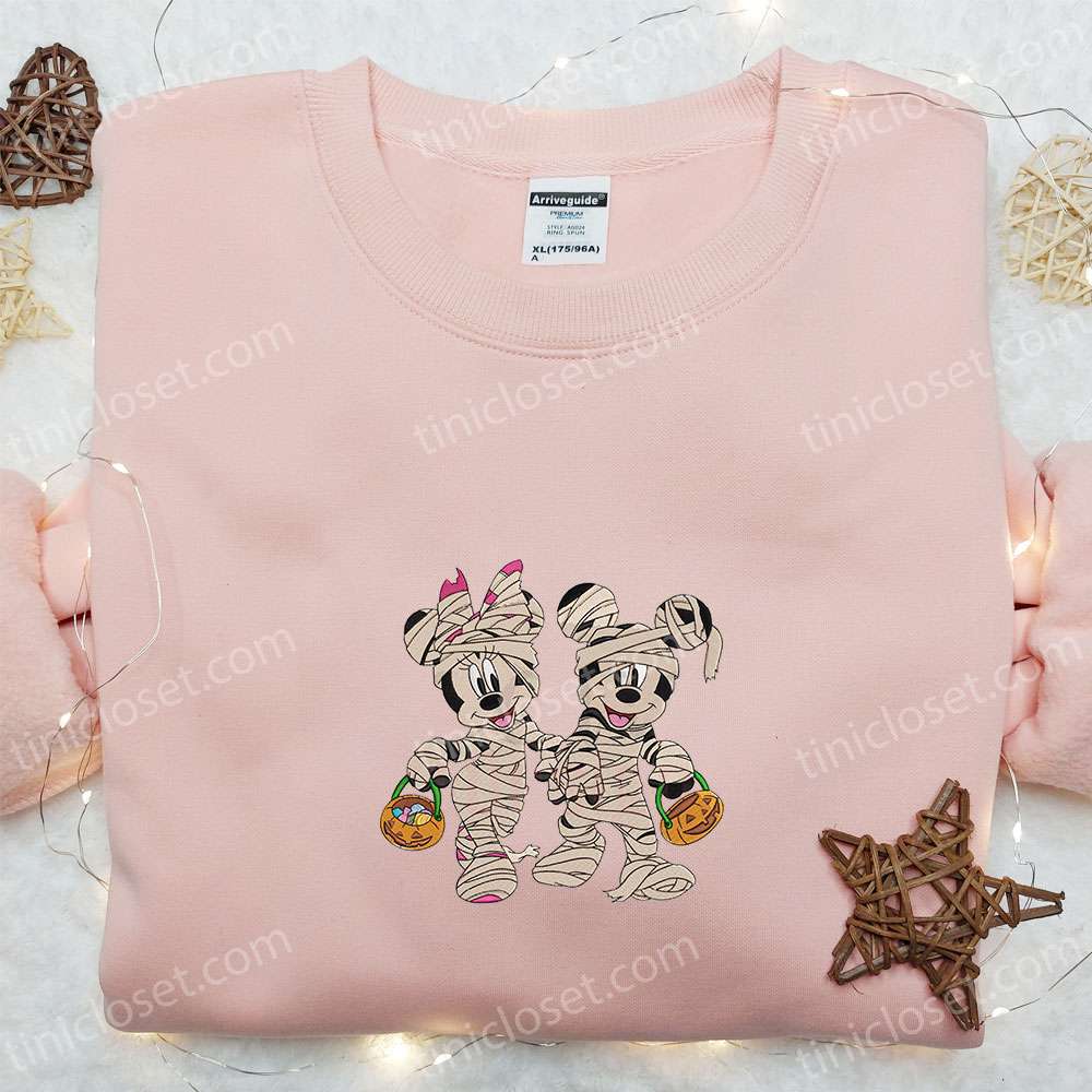 Halloween Mickey Minnie Mummy Embroidered Shirt, Disney Halloween Embroidered Shirt, Best Gifts for Family