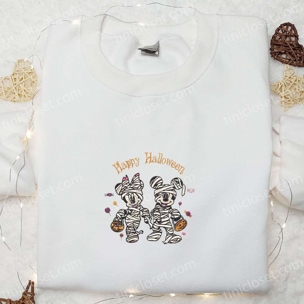 Happy Halloween Mickey Minnie Mummy Embroidered Shirt, Disney Halloween Embroidered Shirt, Best Gifts for Family