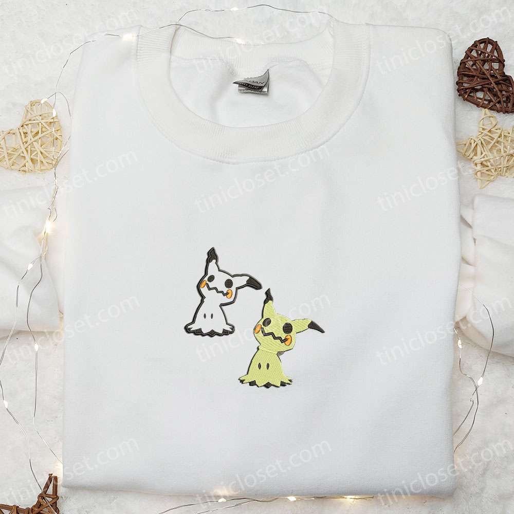 Mimikyu Pokemon Embroidered Sweatshirt, Pokemon Embroidered Hoodie, Anime Inspired Embroidered T-shirt