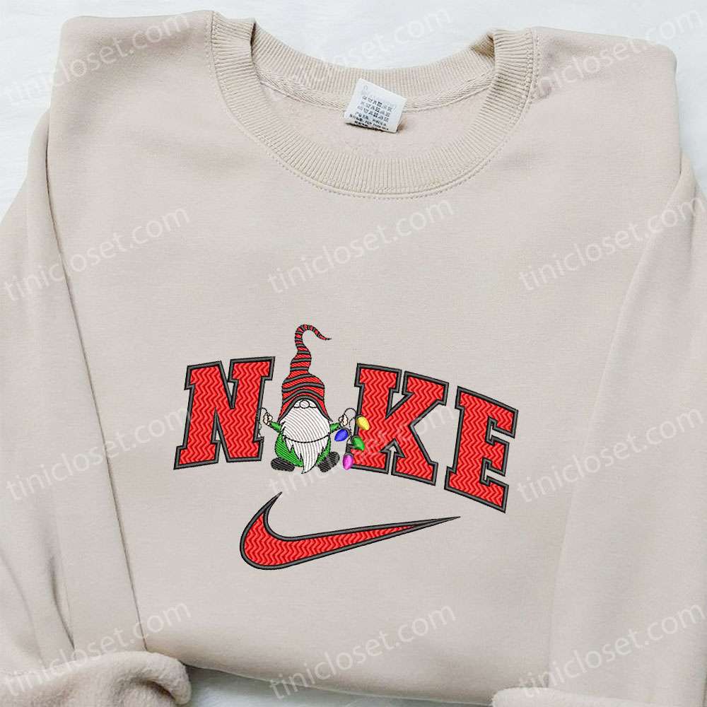 Gnome Christmas x Nike Embroidered Sweatshirt Nike Inspired Embroidered Shirt Best Christmas Gift Ideas 4