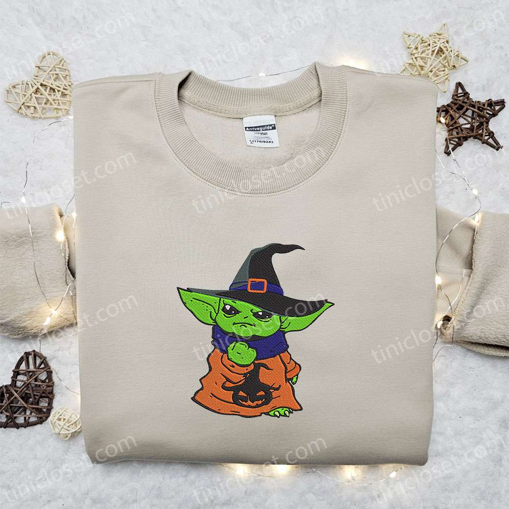 Baby Yoda Witch Embroidered Sweatshirt Halloween Embroidered Hoodie Best Halloween Gifts Ideas 4