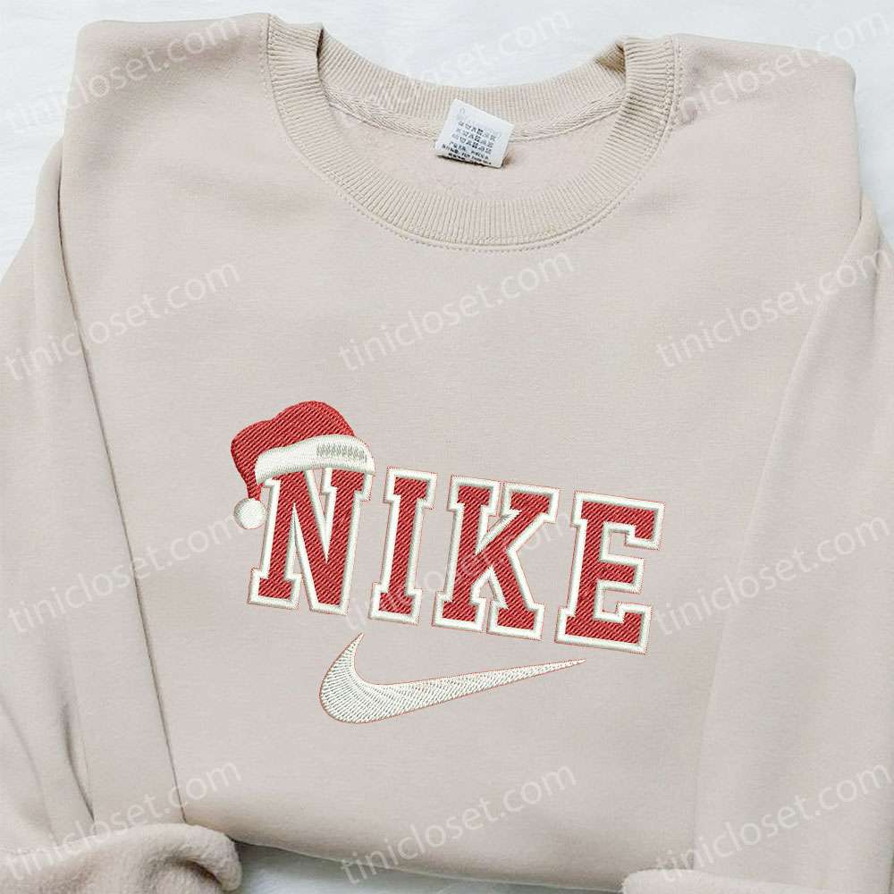 Christmas Hat x Nike Embroidered Sweatshirt Christmas Embroidered Shirt Custom Embroidered T shirt 1 2