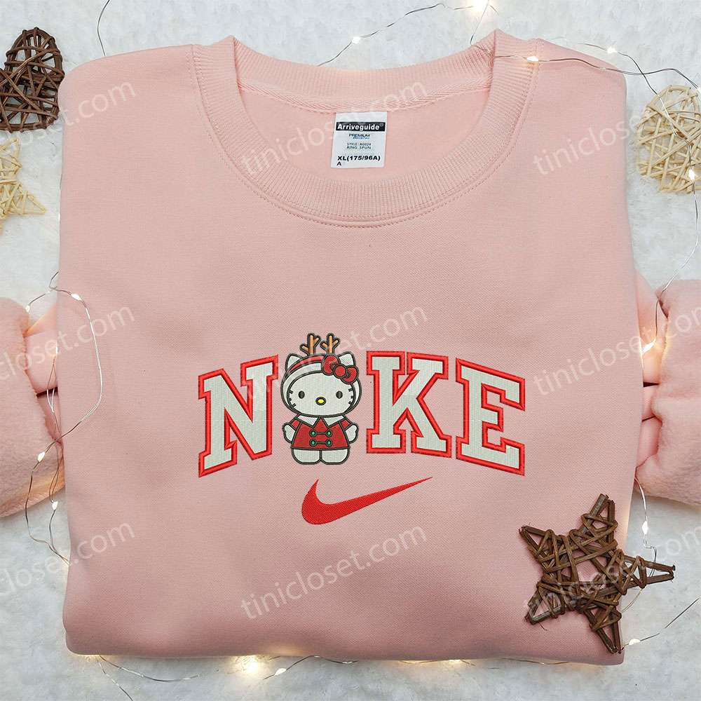 Hello Kitty Christmas Reindeer x Nike Embroidered Shirt Nike Inspired Embroidered Sweatshirt Christmas Gift for Family 2