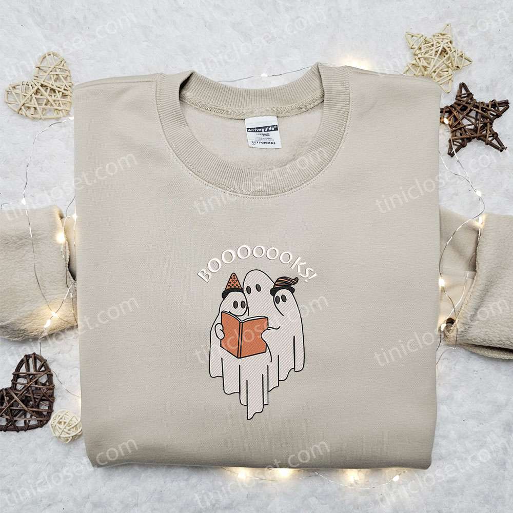 Booooks Cute Ghost Embroidered Shirt Halloween Embroidered Shirt Best Halloween Gifts for Family 4