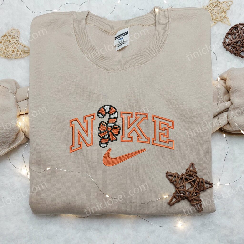 Candy Cane Orange x Nike Embroidered Shirt Nike Embroidered Shirt Christmas Embroidered Shirt 3 2