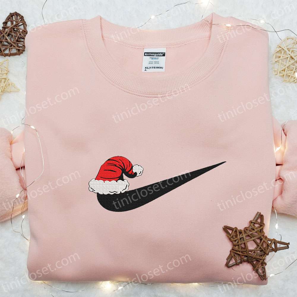 Santa Hat x Swoosh Embroidered Sweatshirt Christmas Embroidered Shirt Best Christmas Gift Ideas for Family 1 1