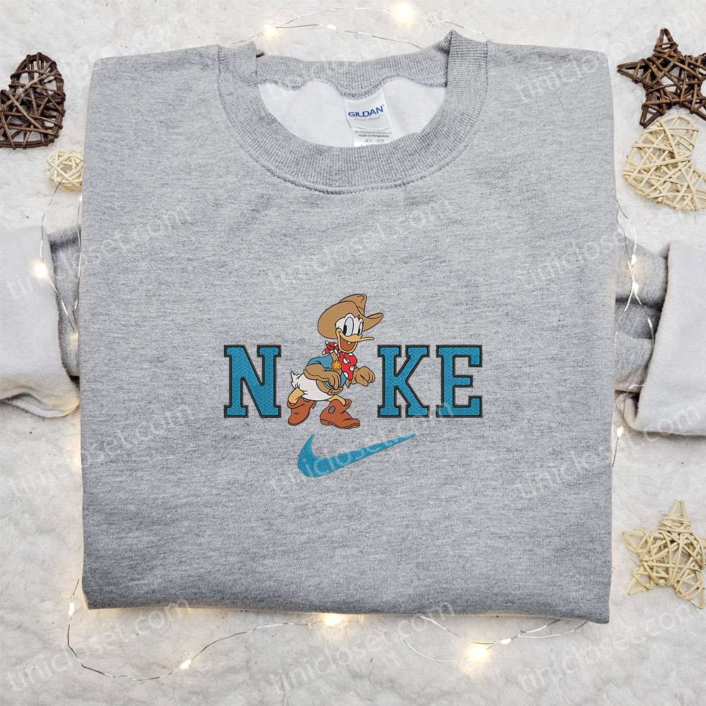 Nike x Donald Duck Cowboy Embroidered Sweatshirt, Walt Disney Characters Embroidered Shirt, Best Halloween Gift Ideas