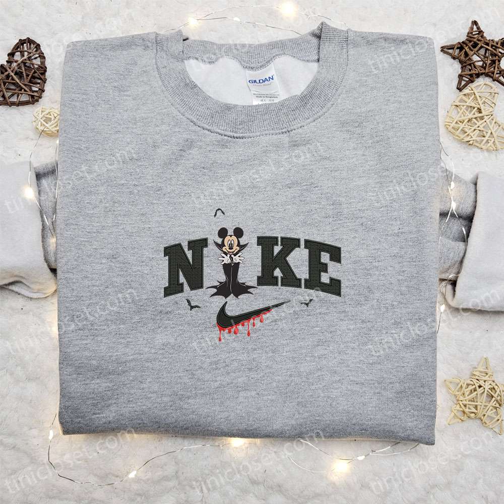 Nike x Mickey Mouse Dracula Embroidered Sweatshirt, Walt Disney Characters Embroidered Shirt, Best Halloween Gift Ideas