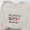 Mickey Eat Drink Be Merry Embroidered Sweatshirt, Christmas Embroidered Shirt, Best Gift Ideas for Family