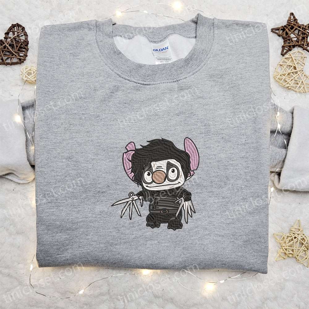 Edward Scissorhands Stitch Cosplay Embroidered Hoodie Funny Halloween Embroidered Shirt Best Gifts for Halloween Lovers 3