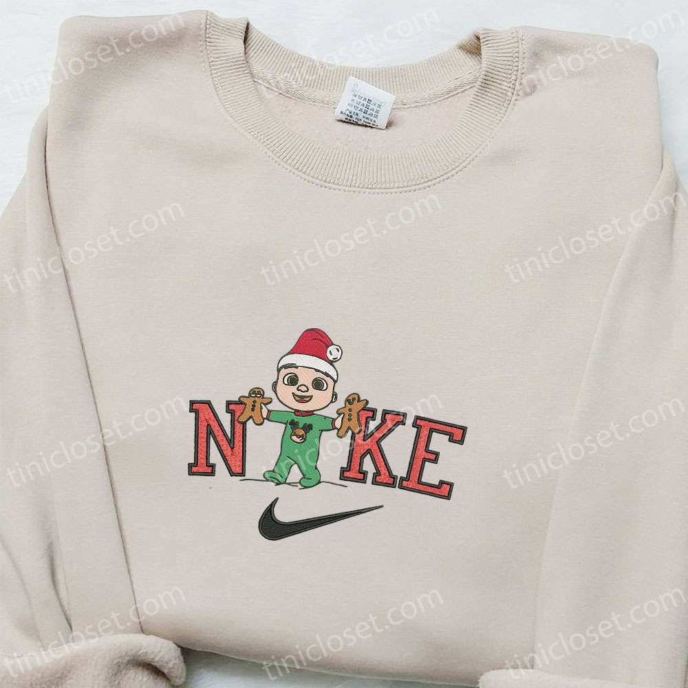 JJ Cocomelon x Nike Christmas Embroidered Sweatshirt, Cartoon Christmas Embroidered Shirt, Best Christmas Gift Ideas