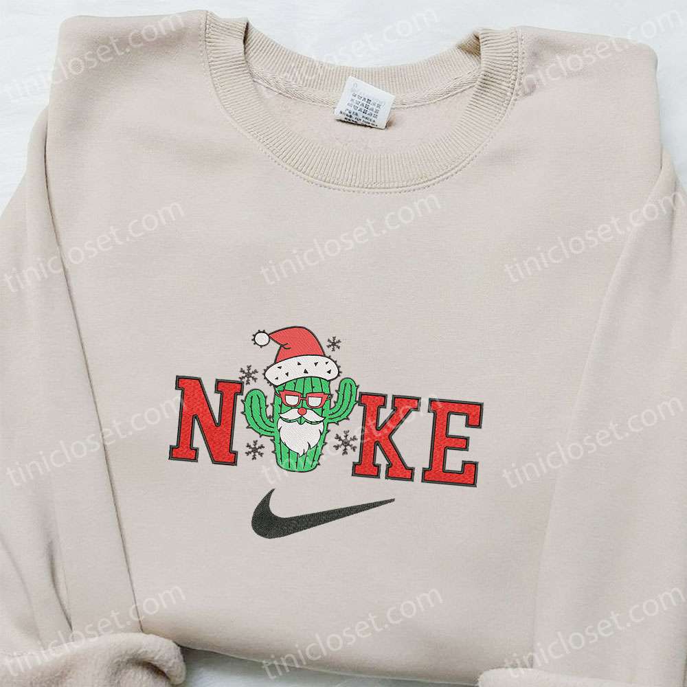 Santa Claus Cactus x Nike Christmas Embroidered Sweatshirt, Christmas Embroidered Shirt, Best Christmas Gift Ideas