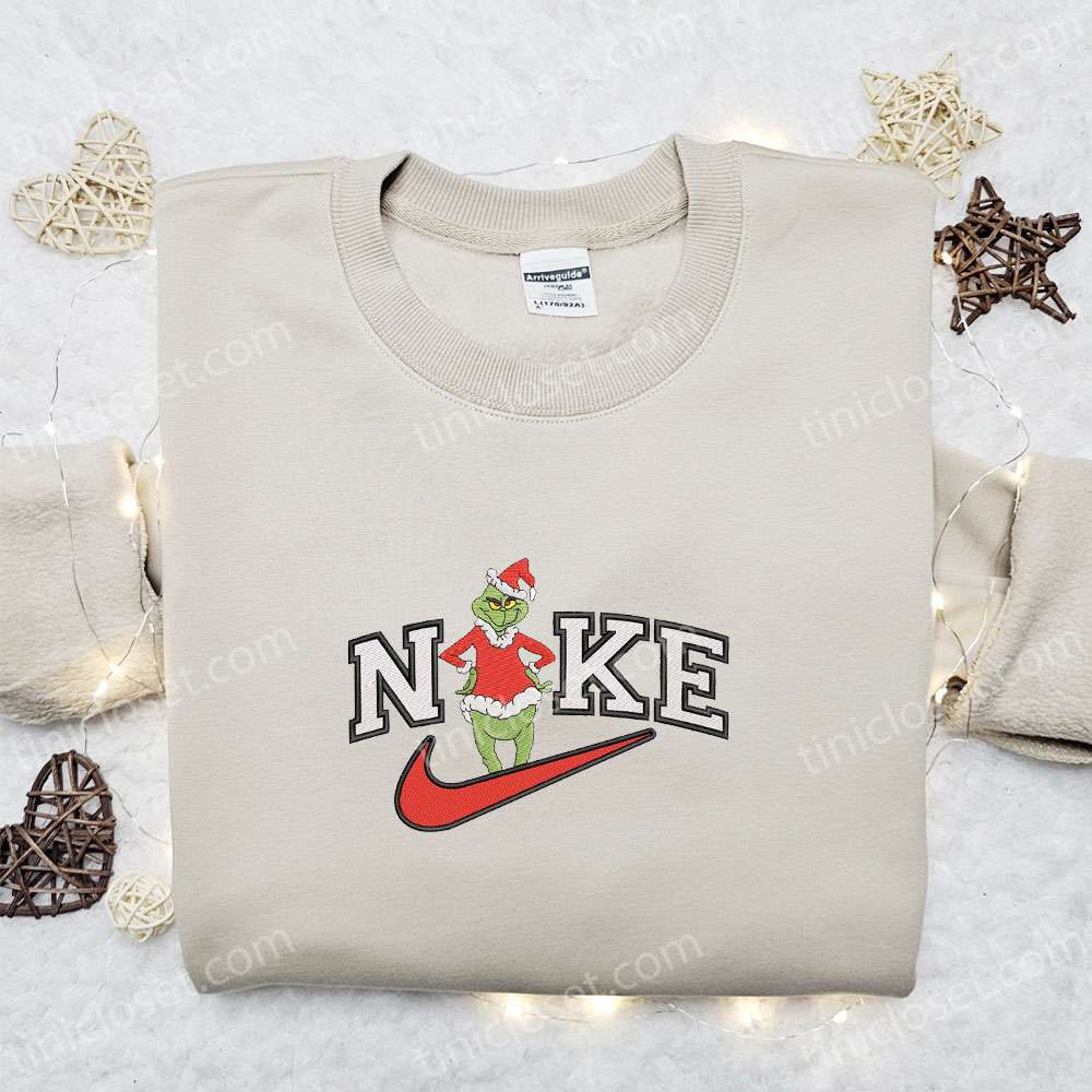 Xmas Grinch x Nike Movie Embroidered Sweatshirt Christmas Embroidered Shirt Best Christmas Gift Ideas for Family 3 1