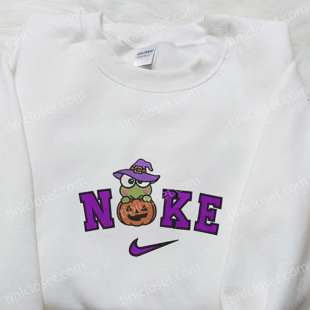 Nike x Keroppi Witch Halloween Pumpkin Embroidered Hoodie, Custom Nike Embroidered Sweatshirt, Best Gifts for Family