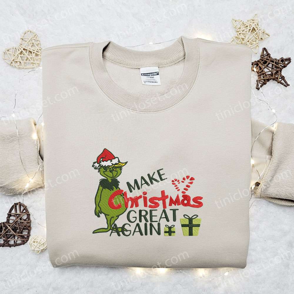 Make Christmas Great Again Grinch Embroidered Shirt Funny Embroidered Shirt Best Chirstmas Gifts for Family 2 1