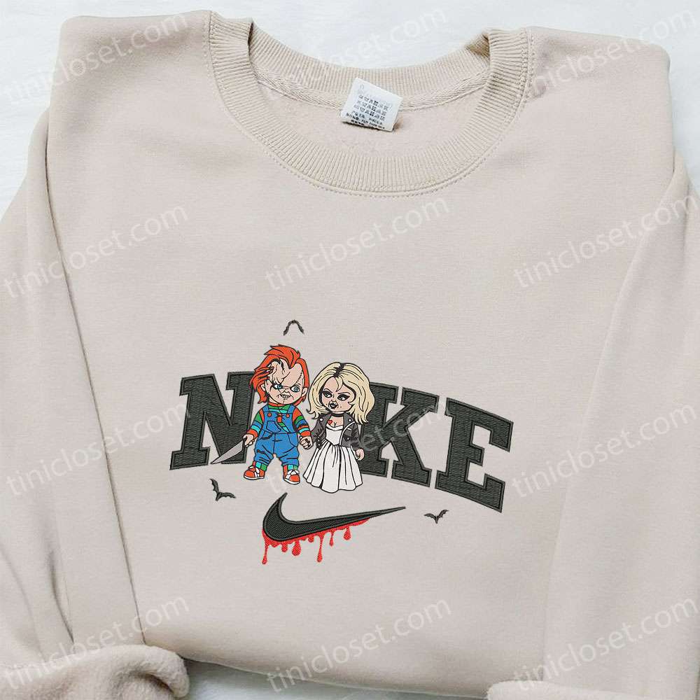 Tiffany and Chucky x Nike Embroidered Sweatshirt Horror Movie Halloween Embroidered Shirt Best Halloween Gift Ideas 1 1