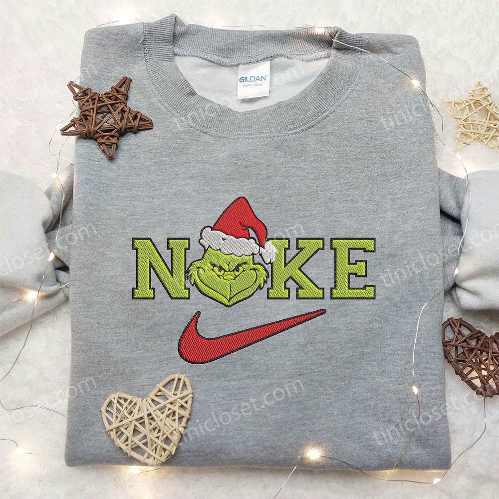 Nike x Grinch with Chistmas Hat Embroidered Shirt The Grinch Embroidered Shirt Best Christmas Gift 5