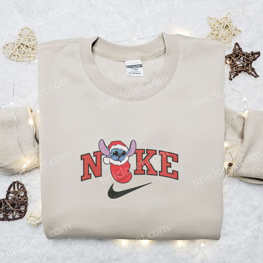 Baby Stitch in Sock x Nike Christmas Embroidered Sweatshirt Movie Christmas Embroidered Shirt Best Christmas Gift Ideas 1