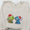 Baby Yoda And Baby Stitch Embroidered Shirt, Disney Characters Embroidered Hoodie, Best Christmas Gifts For Family