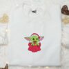 Baby Yoda With Christmas Gift Embroidered Shirt, Christmas Embroidered Hoodie, Best Gifts For Family