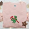 Candy Cane Mistletoe Embroidered Shirt, Christmas Embroidered Hoodie, Best Gifts For Family