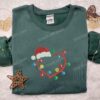 Christmas Hat And Lights Heart Embroidered Shirt, Christmas Embroidered Hoodie, Best Gifts For Family