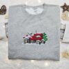 Christmas Tractor Embroidered Shirt, Christmas Embroidered Hoodie, Best Gifts For Family