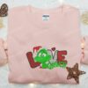 Grinch Love Embroidered Shirt, Cartoon Embroidered Hoodie, Christmas Embroidered Shirt