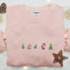 Kirby Xmas Embroidered Shirt, Game Character Embroidered Hoodie, Christmas Embroidered Shirt