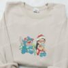 Lilo And Stitch Eating Ice-Cream Christmas Embroidered Shirt, Disney Characters Embroidered Hoodie, Christmas Embroidered Shirt