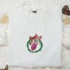 Piglet Christmas Wreath Embroidered Shirt, Disney Winnie The Pooh Embroidered Hoodie, Best Christmas Gifts For Family