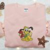 Pluto With Christmas Bone Gift Embroidered Shirt, Disney Characters Embroidered Hoodie, Christmas Embroidered Shirt