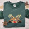 Rudolph Reindeer Christmas Lights Embroidered Shirt, Cartoon Embroidered Hoodie, Christmas Embroidered Shirt