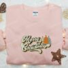 Merry Christmas Trees Embroidered Shirt, Vintage Christmas Embroidered Hoodie, Best Christmas Gifts For Family