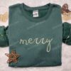 Merry Embroidered Shirt, Christmas Embroidered Hoodie, Best Christmas Gifts For Family
