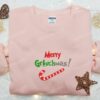 Merry Grinchmas Candy Cane Embroidered Shirt, Retro Christmas Embroidered Hoodie, Best Christmas Gifts For Family